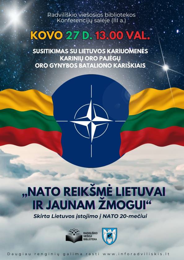 Susitikimas su Lietuvos kariuomenės karinių oro pajėgų oro gynybos bataliono kariškiais „NATO reikšmė Lietuvai ir jaunam žmogui“