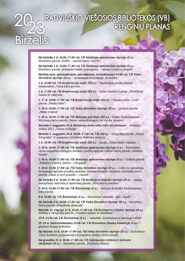 2023 m. BIRŽELIO MĖNESIO renginių planas