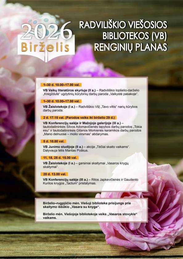 Radviliškio viešosios bibliotekos (VB) 2026 m. BIRŽELIO MĖN. renginių planas
