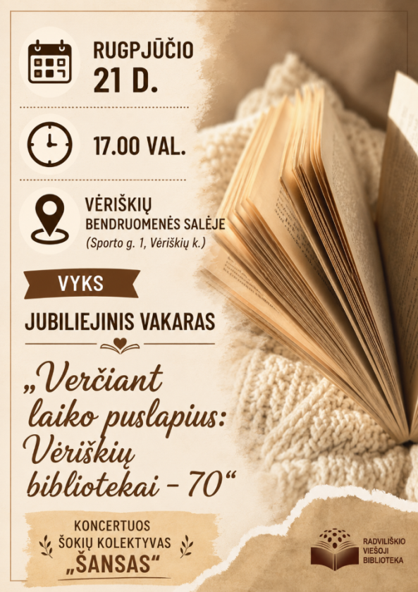 Vėriškių bibliotekos jubiliejinis vakaras „Verčiant laiko puslapius: Vėriškių bibliotekai – 70“