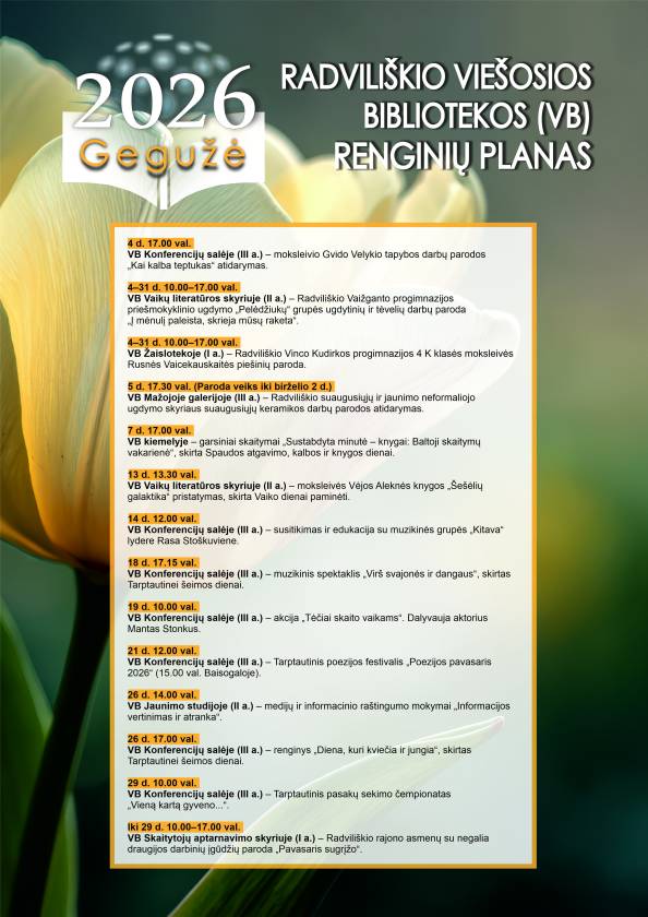 Radviliškio viešosios bibliotekos (VB) 2026 m. GEGUŽĖS MĖN. renginių planas