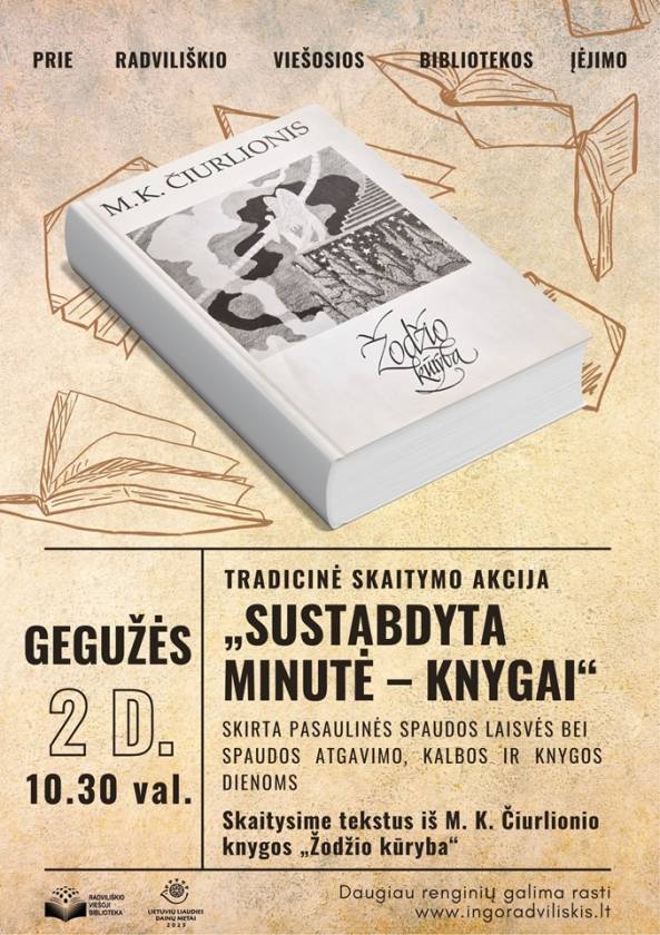 Tradicinė skaitymo akcija „Sustabdyta minutė – knygai“ Skirta Pasaulinės spaudos laisvės bei Spaudos atgavimo, kalbos ir knygos dienoms